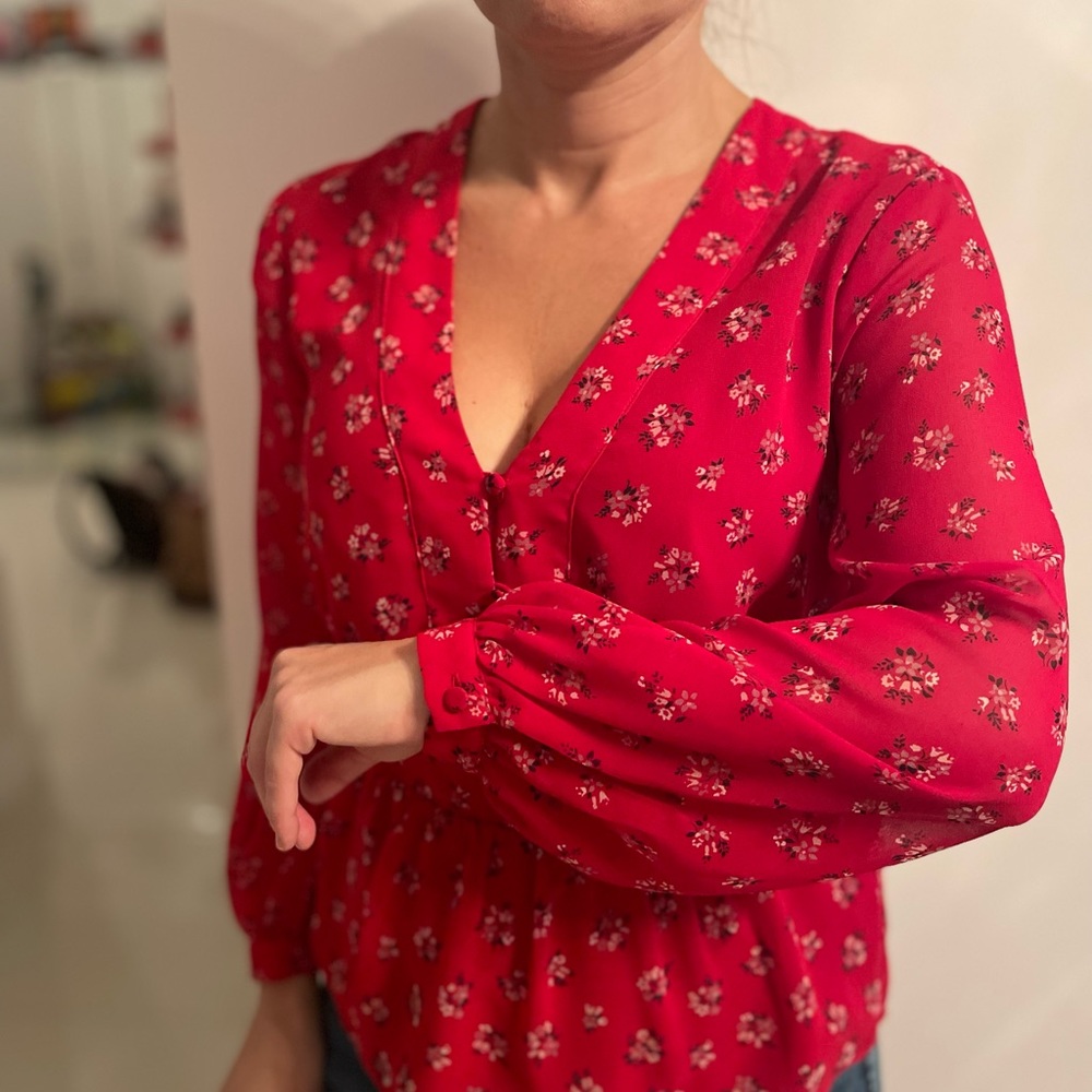 Madewell red peplum blouse